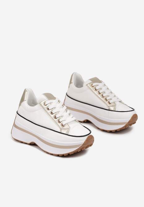 Biało-Złote Sneakersy na Tłoczonej Platformie w Streetwearowym Stylu Hanerith