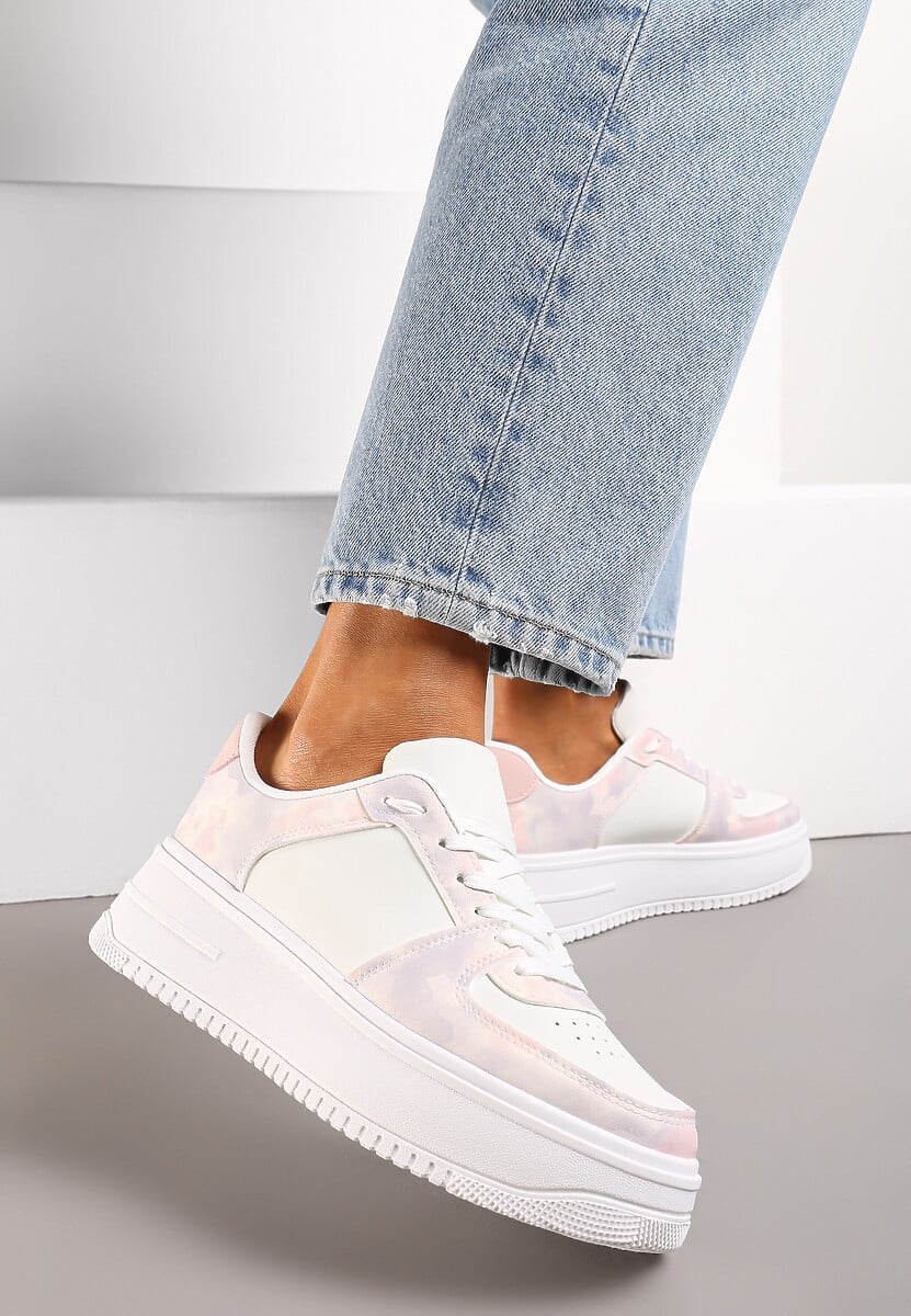 Biało-Różowe Sneakersy na Grubej Podeszwie z Ozdobnymi Wstawkami Dreamsa