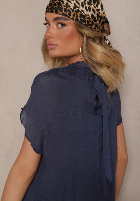 Niebieska Sukienka o Pudełkowym Kroju z Wiązaniem Napalea