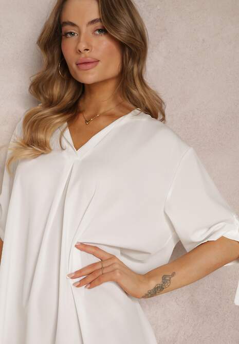 Biała Pudełkowa Sukienka Oversize z Kołnierzykiem Zaya