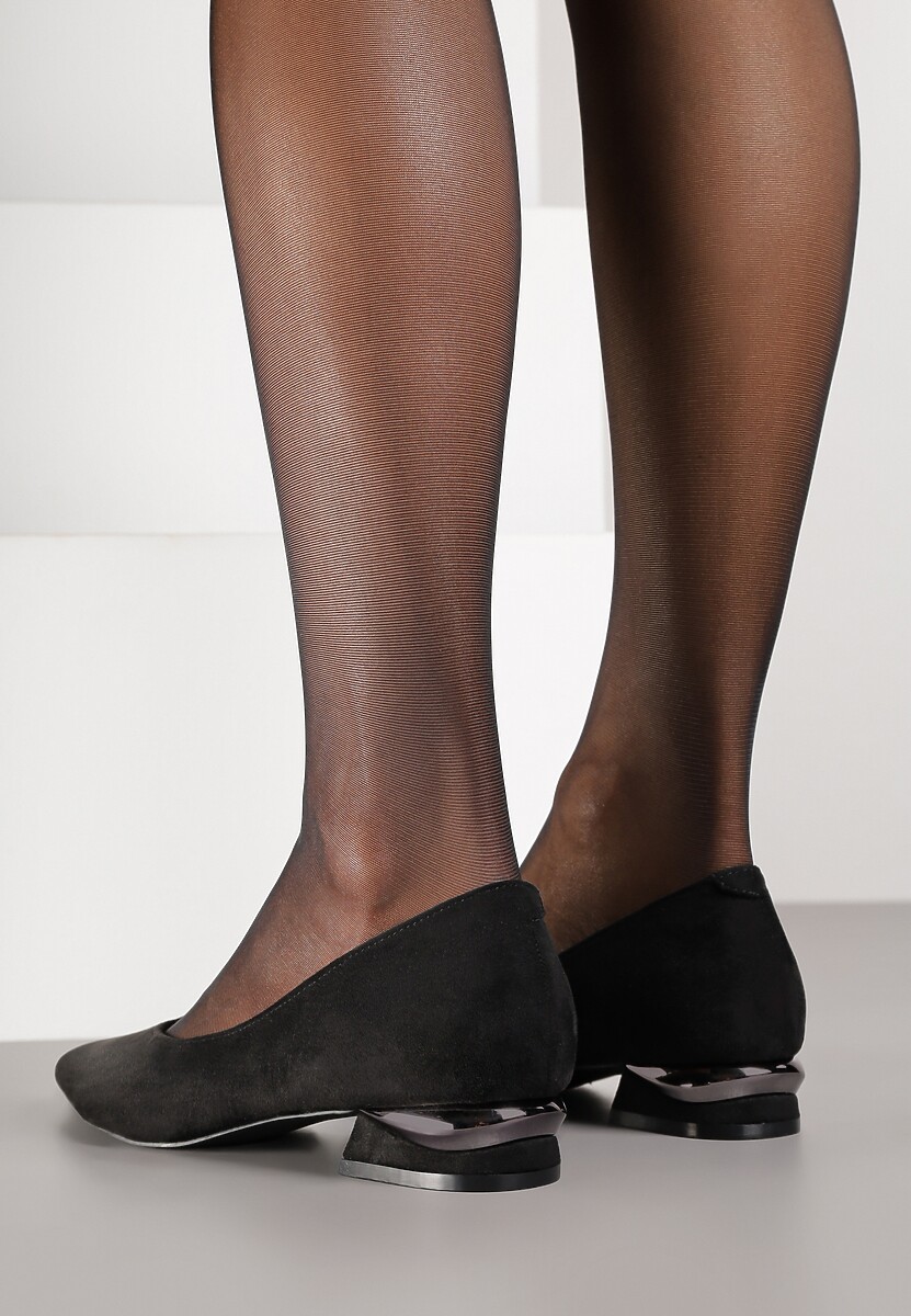 Czarne Czółenka Vices ze Skórzaną Wkładką na Ozdobnym Słupku Delvila