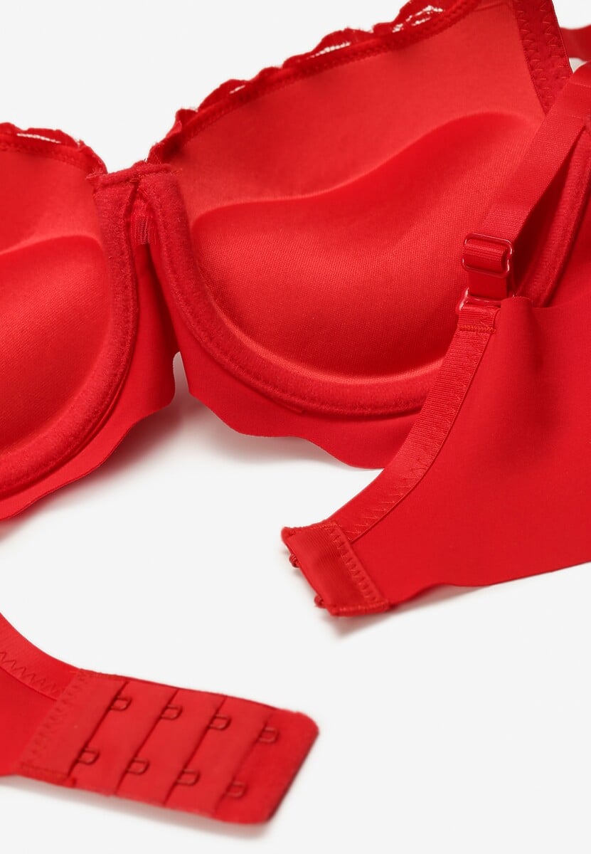 Czerwony Biustonosz Usztywniony z Efektem Push Up i Małą Zawieszką Juniwia