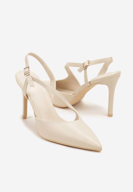 Jasnobeżowe Asymetryczne Sandały Vices na Obcasie ze Szpiczastym Noskiem Niriese