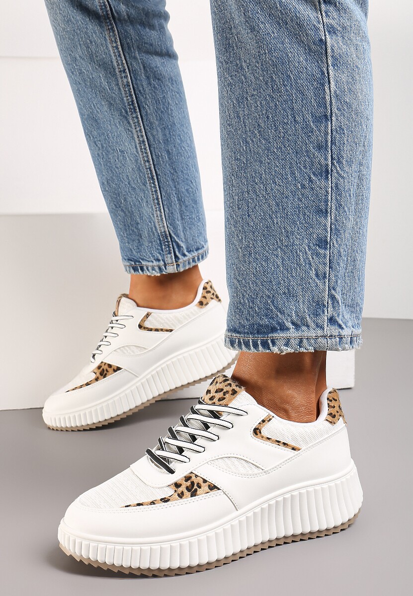 Białe Sneakersy na Ozdobnej Grubej podeszwie z Brokatem Gelnia