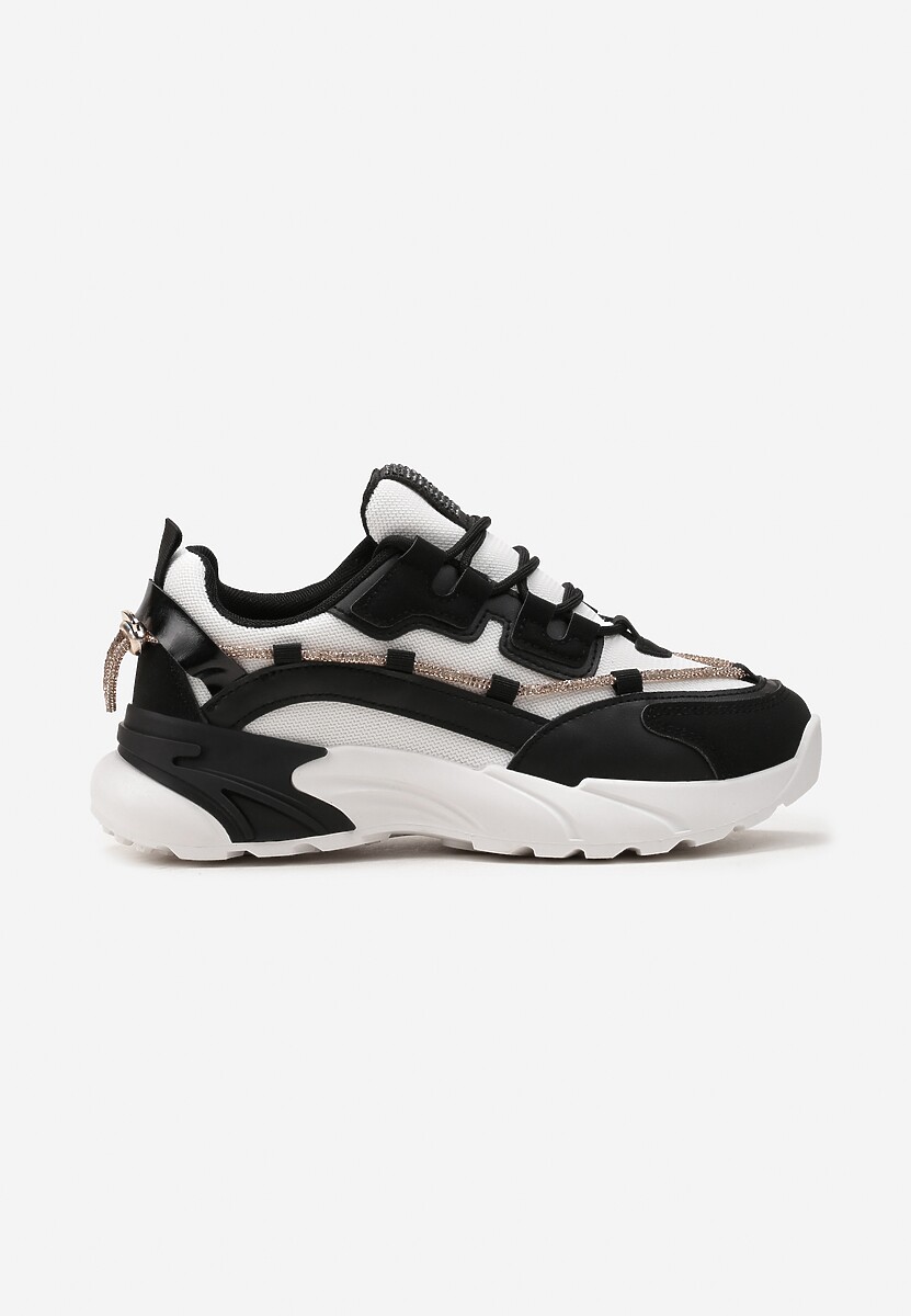 Czarne Sneakersy  z Ozdobnym Sznurkiem z Cyrkoniami Saerina