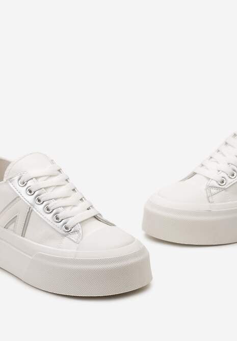 Białe Trampki na Grubej Podeszwie Sznurowane Peonema