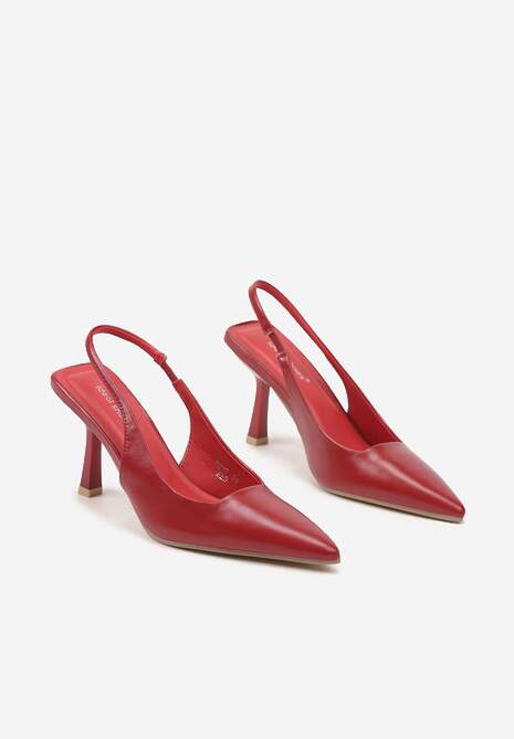 Czerwone Sandały na Obcasie ze Szpiczastym Noskiem i Odkrytą Piętą Nanalis