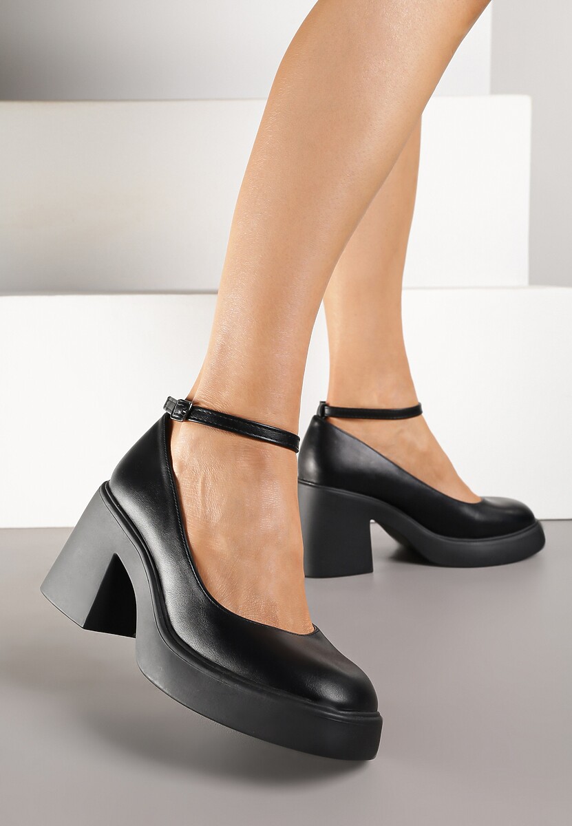 Czarne Eleganckie Czółenka na Platformie i Słupku Jesivia