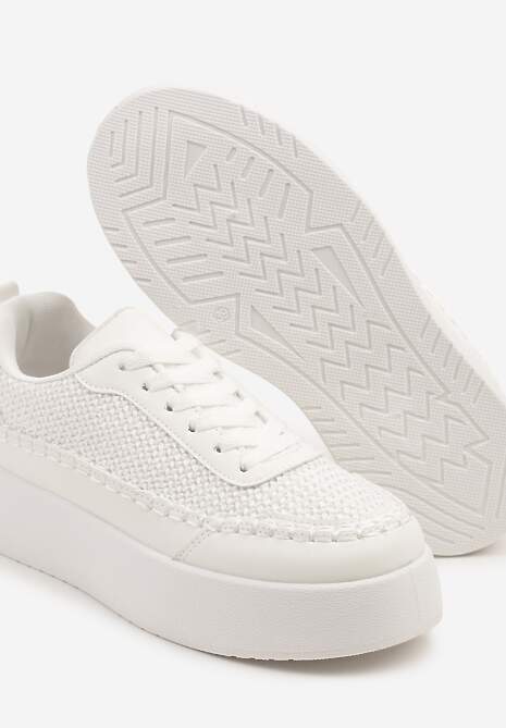 Białe Sneakersy na Platformie Ozdobione Plecionką Nilaraviela