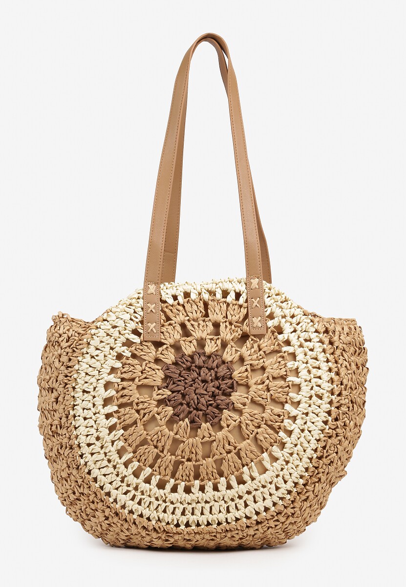 Zielono-Beżowa Pleciona Torebka w Stylu Boho Ulofina