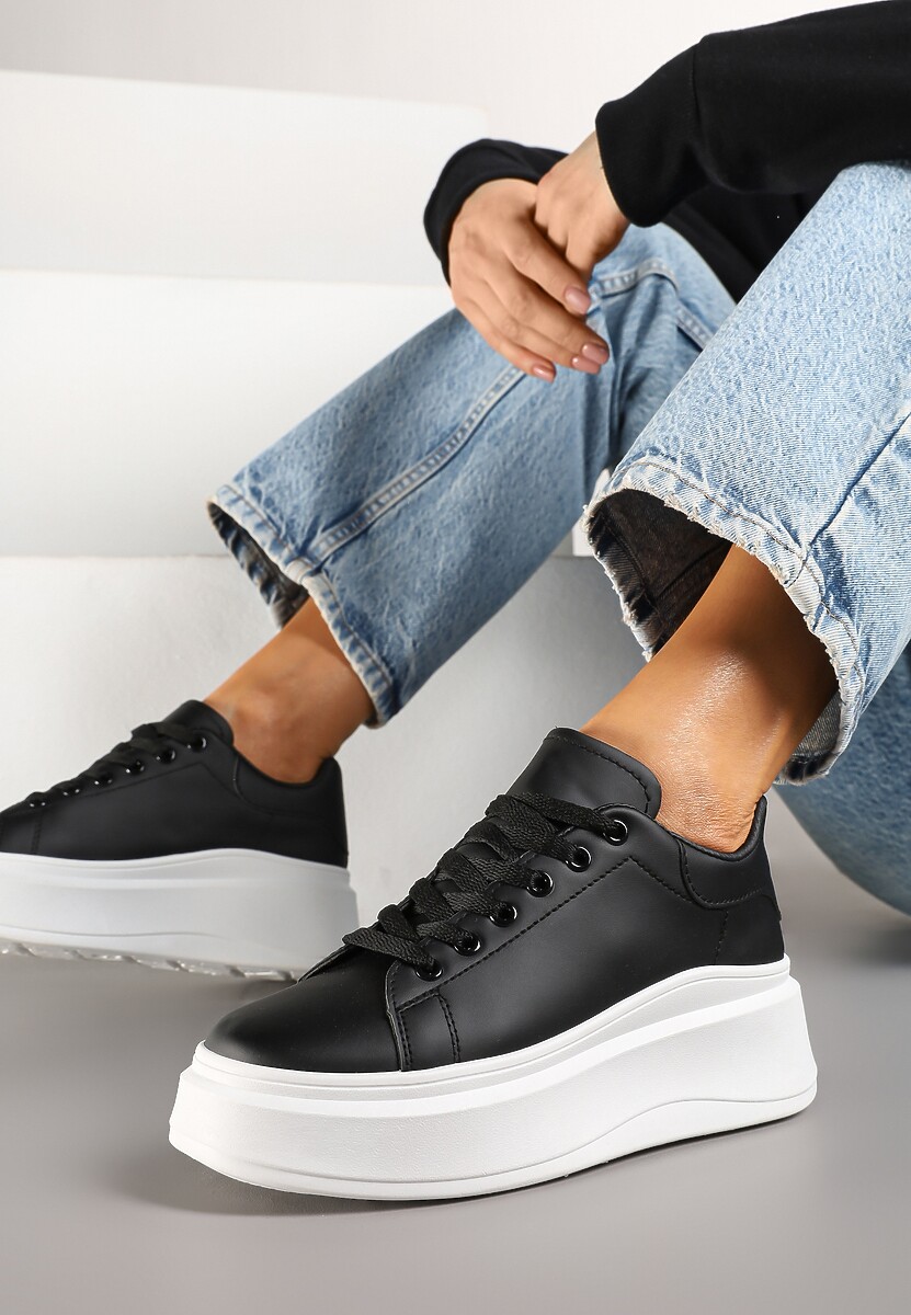 Biało-Niebieskie Sznurowane Sneakersy na Niskiej Platformie z Imitacji Skóry Ajanfa