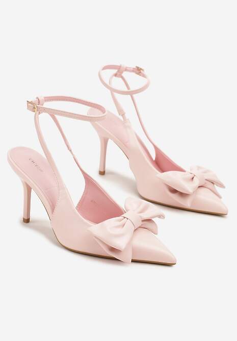 Różowe Sandały Vices na Szpilce Slingback Ozdobione Kokardą Tilvanea