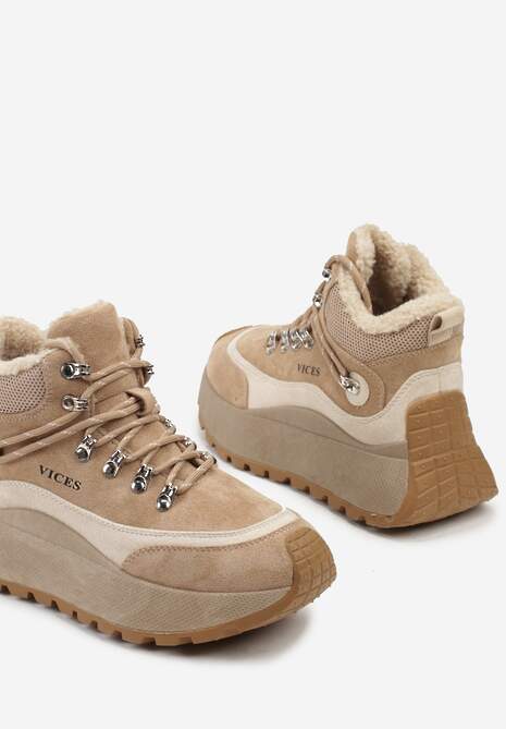 Ciemnobeżoiwe Sneakersy Śniegowce Vices na Platformie w Sportowym Stylu Nelsella