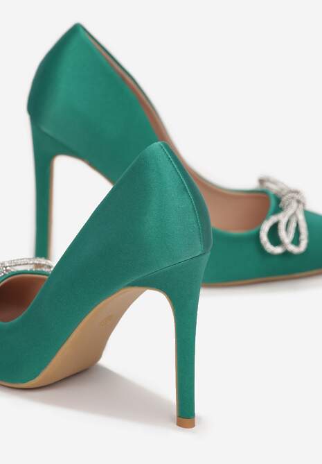 Zielone Szpilki z Kokardą z Cyrkonii i Szpiczastym Noskiem Mive