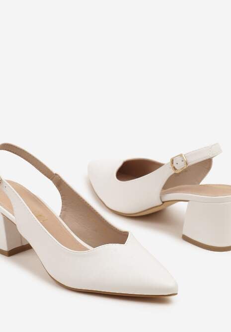 Białe Sandały Vices na Słupku Slingback ze Skórzaną Wkładką Ciaravien