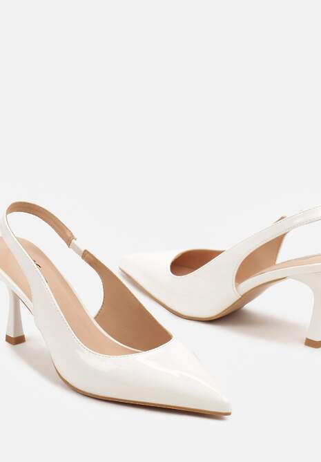 Białe Sandały na Obcasie ze Szpiczastym Noskiem i Paskiem przy Pięcie Deovienne