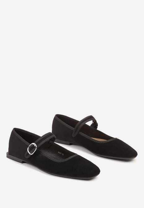 Czarne Balerinki o Kwadratowym Nosku w Stylu Mary Jane z Paseczkiem Naiva