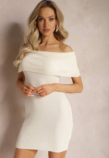 Jasnobeżowa Taliowana Sukienka Hiszpanka Mini z Elastycznej Tkaniny Naliresa