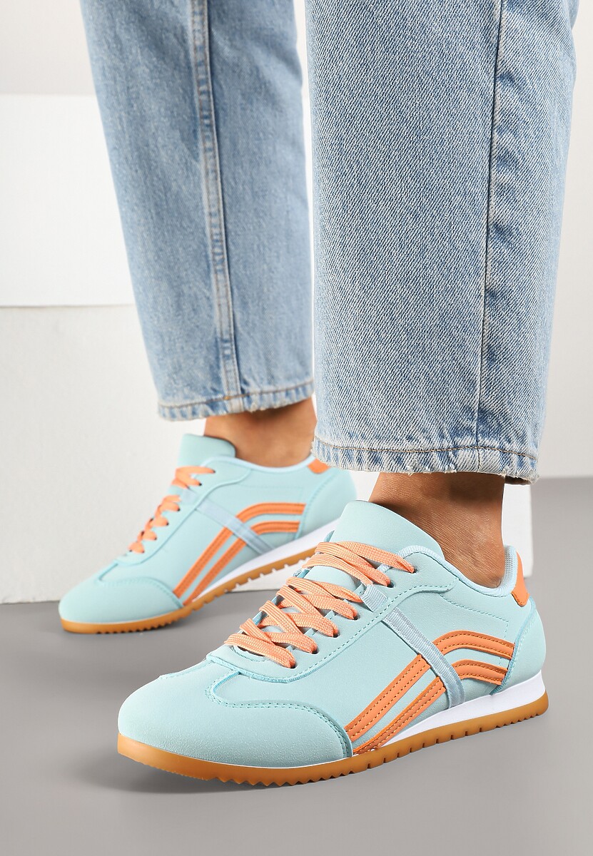 Niebiesko-Pomarańczowe Sneakersy przed Kostkę z Paskami na Cholewce Deniffia