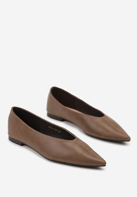 Jasnobrązowe Balerinki Vices z Noskiem w Szpic i Skórzaną Wkładką Belviie