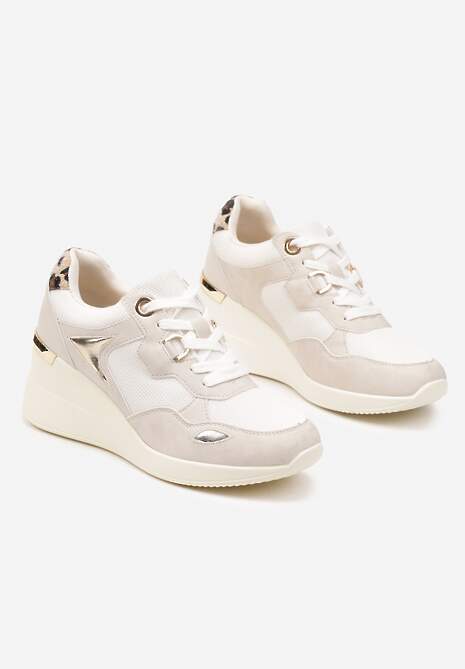 Beżowe Miejskie Sneakersy na Koturnie Cenerra