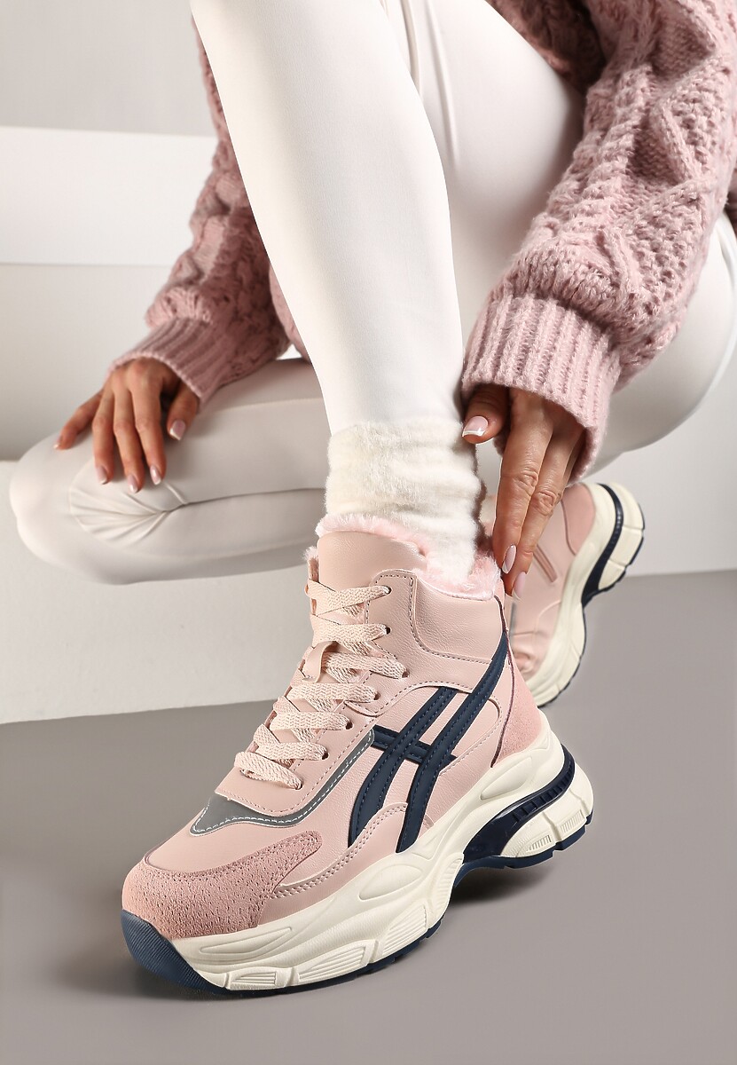 Różowe Sneakersy za Kostkę na Grubej Podeszwie Luntris