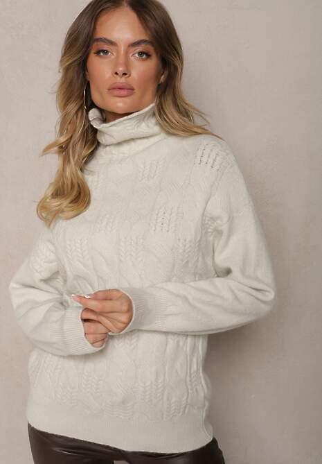 Beżowy   Casualowy Golf z Tłoczonym Wzorem Daivyn