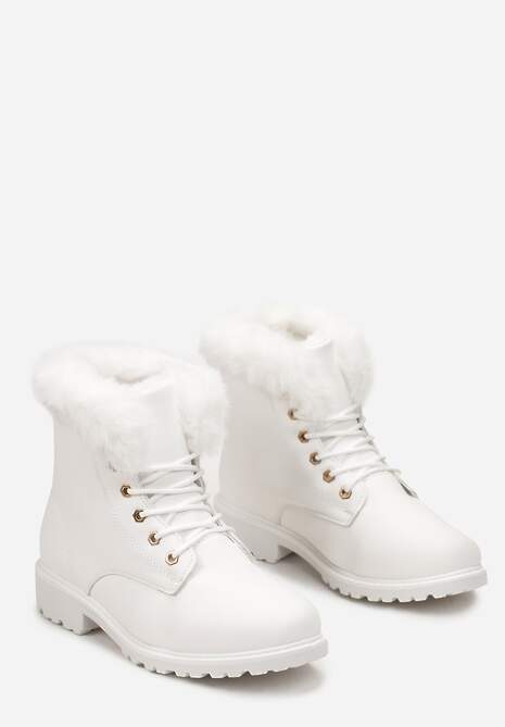 Białe Ocieplone Botki Trapery z Futerkiem Wokół Cholewki Atuval