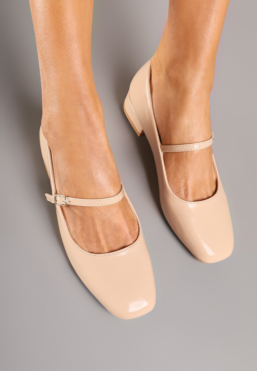 Beżowe Czółenka na Niskim Obcasie Zapinane na Sprzączkę przy Pasku Artia