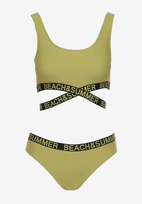 Zielone 2-Częściowe Bikini z Ozdobnymi Gumkami Figi i Top Namarie