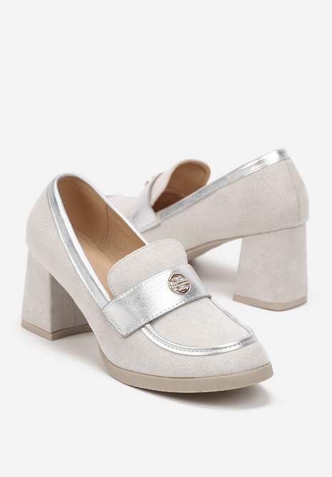 Szare Półbuty na Grubym Słupku z Paskiem z Klamerką Elire