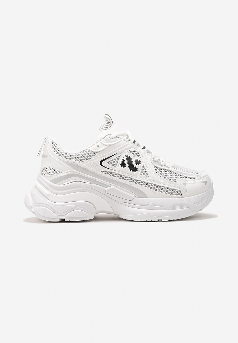 Białe Sneakersy na Grubej Podeszwie Ozdobione Siateczkowymi Wstawkami Korianna