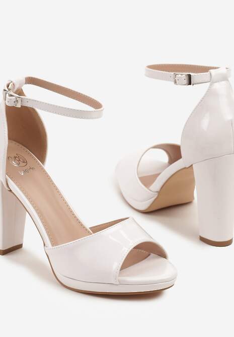 Białe Lakierowane Sandały na Słupku Rederise