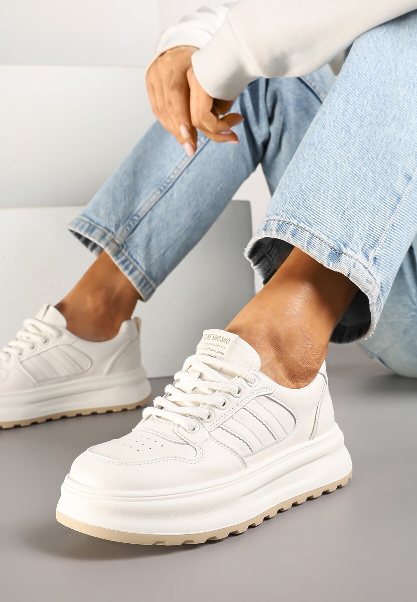 Beżowo-Czarne Sneakersy z Geometrycznym Wzorem Fonawia