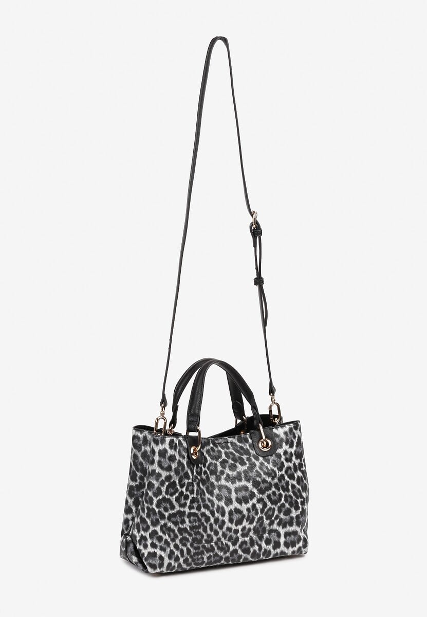 Szara Dwukomorowa Torebka na Ramię w Stylu Tote w Cętki Elsinavia