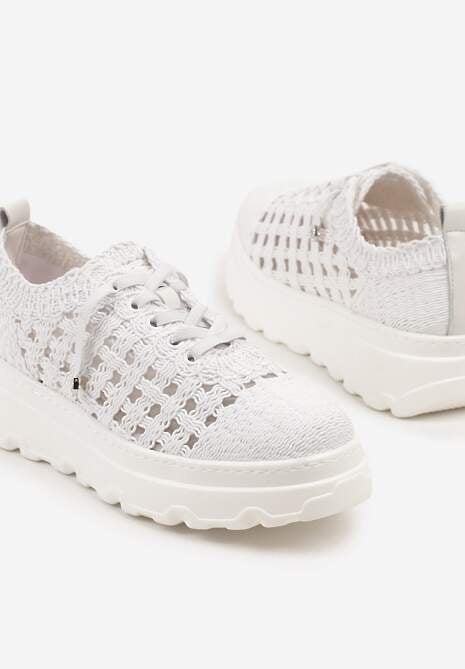 Białe Sneakersy na Platformie z Ażurkową Cholewką Marionea
