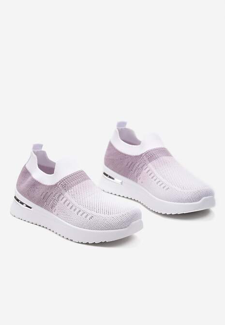 Biało-Fioletowe Buty Sportowe z Nadrukiem Obmre i Skarpetkową Cholewką Erinevia