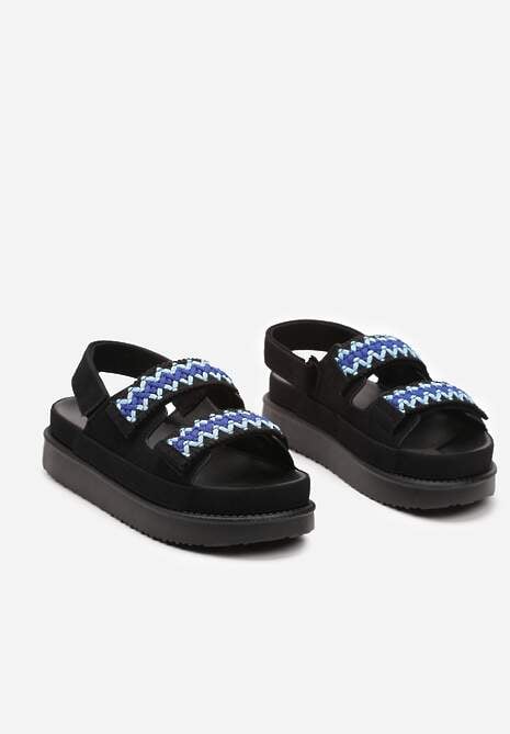 Czarne Sandały na Platformie Zapinane na Rzepy Nleira