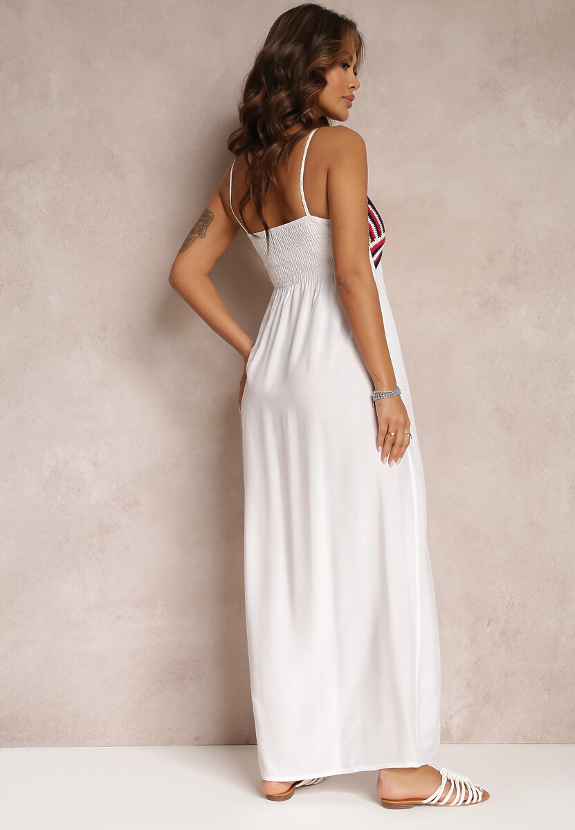 Biała Bawełniana Sukienka Maxi z Szydełkową Górą i Gumkami na Plecach Jennesia