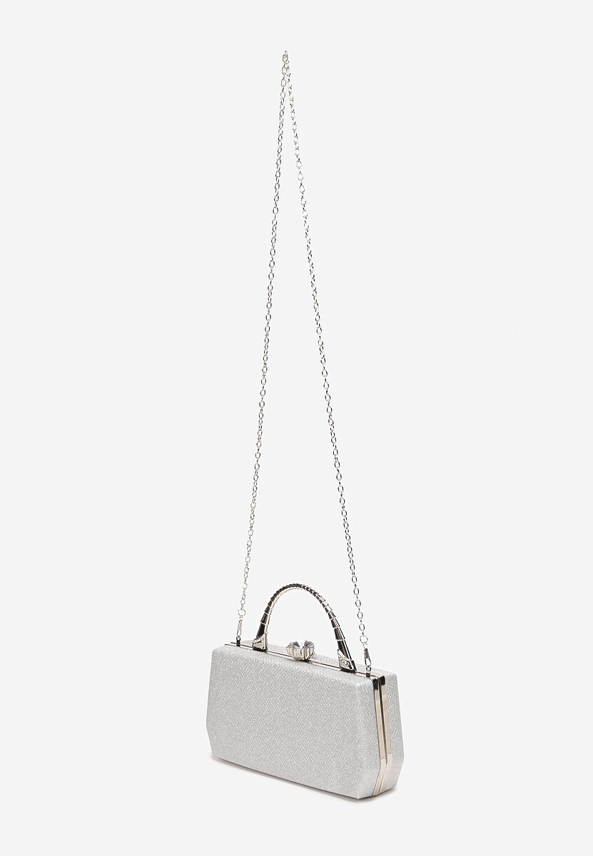 Srebrna Połyskująca Torebka Kopertówka z Rączką Bronna