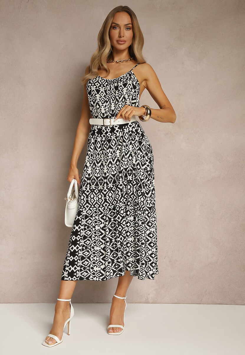 Czarna Bawełniana Sukienka w Geometryczny Wzór Koloniela