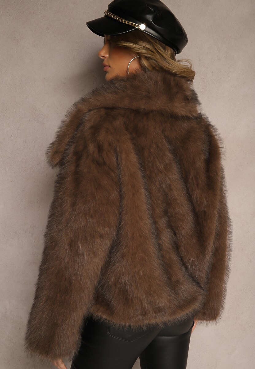 Brązowa Elegancka Kurtka Futerko z Kołnierzem Vertirida