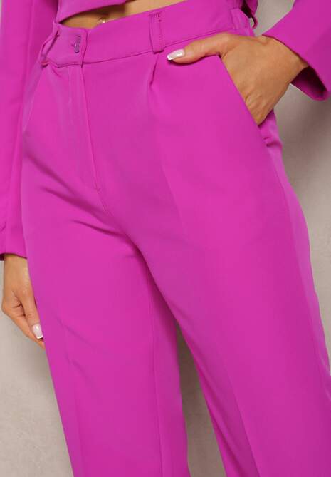 Fioletowe Spodnie Garniturowe z Lekko Rozszerzanymi Nogawkami Lienta