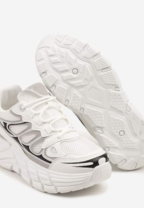 Białe Sneakersy Streetwearowe na Tłoczonej Platformie Tertewia