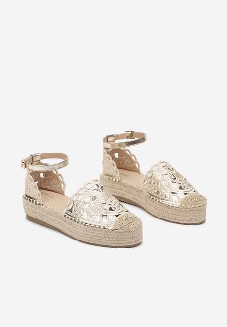 Złote Ażurowe Espadryle na Platformie Eleanil