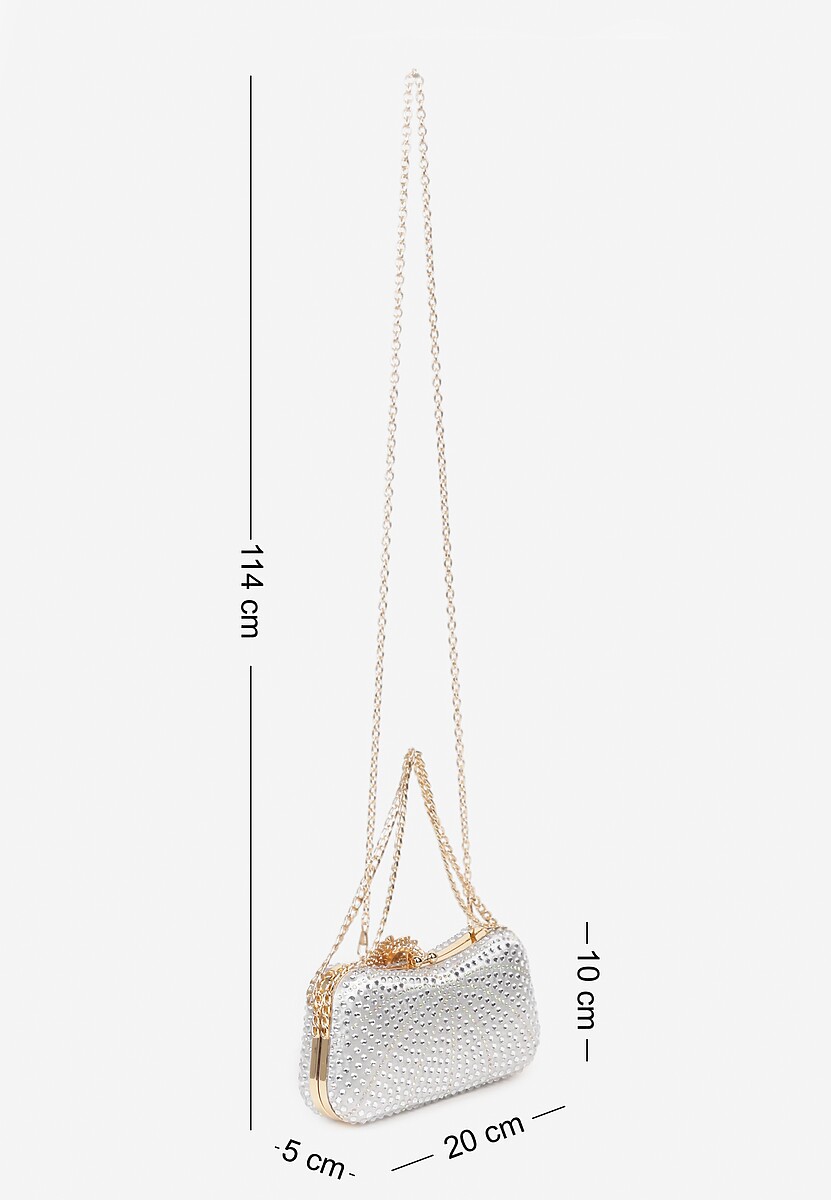 Srebrna Torebka Kopertówka z Łańcuszkiem Zdobiona Cyrkoniami i Kwiatową Aplikacją Fessaluna
