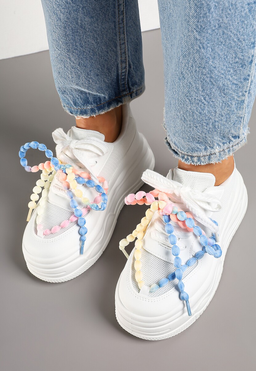 Białe Sneakersy na Platformie z Koralikami Amovanna