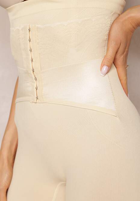 Beżowe Modelujące Majtki z Gorsetowym Zapięciem na Haftki Hefial