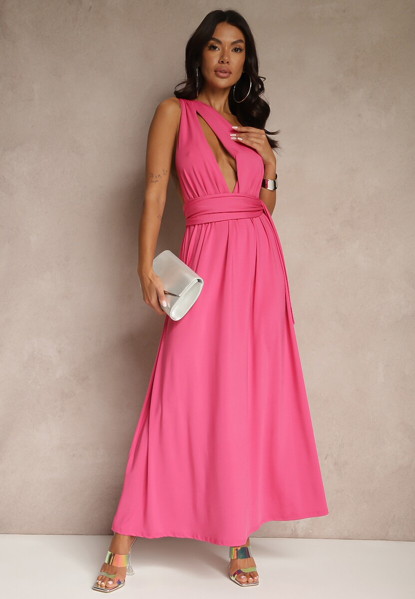 Bordowa Sukienka Koktajlowa Multiway z Wiskozą Wiązana na Szyi Lilovea