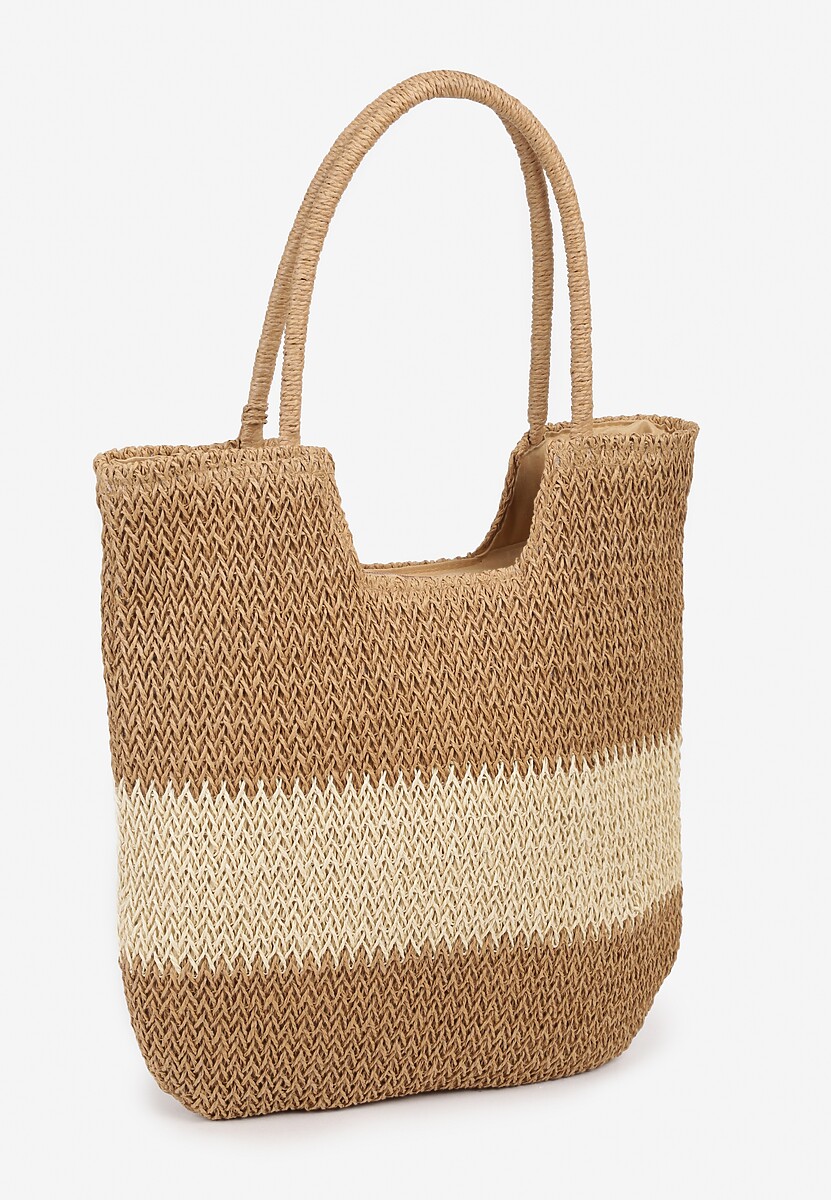 Ciemnobeżowa Torebka z Plecionki na Rączkach z Chwostami Livonia